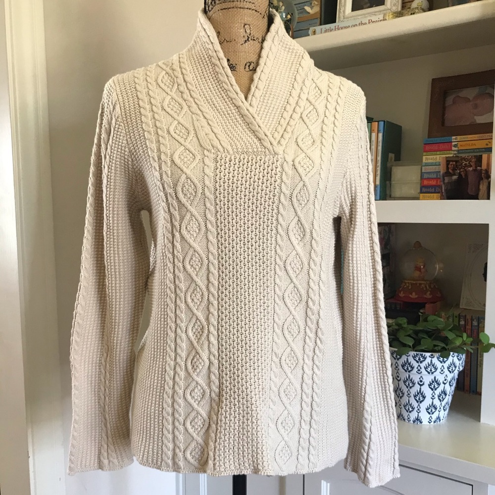 Jeanne pierre cable knit cream sweater v-neck